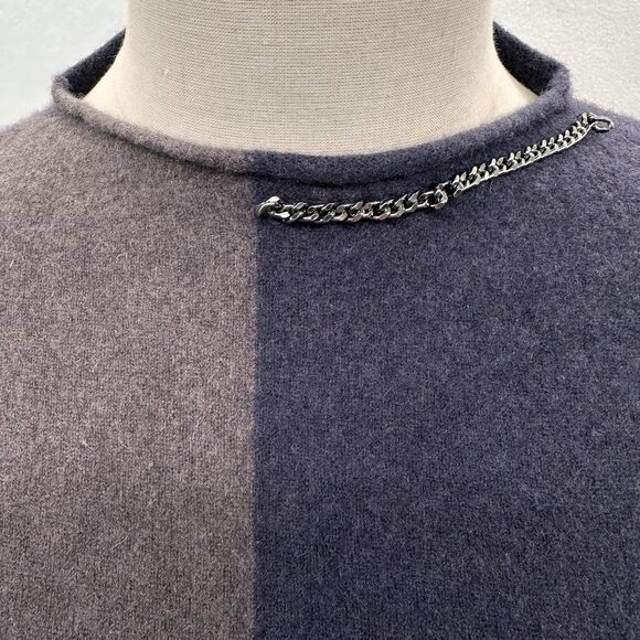Fabiana Filippi Two Tone Gray Navy Sweater S Merino Silk Cashmere Chain Detail - Picture 2 of 12